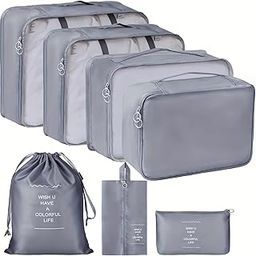 7 Pcs Travel Clothing Storage Organizer Set, Mesh Luggage Packing Cubes with Laundry Shoe Underwear Bag, Toiletry Pouch for Suitcase (Grey)-image-84