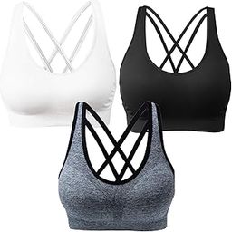 Women's Removable Padded Sports Bras Medium Support Workout Yoga Bra 3 Pack-image-35