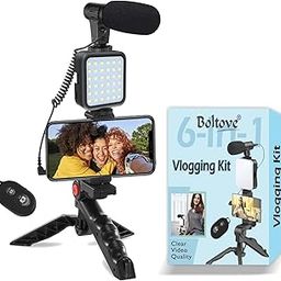 Boltove Vlogging Kit 6 in 1 for iPhone, Android (with Tripod), Mini LED + Cardioid Microphone + Phone Clip + Tripod for Live Broadcasting Video Calling Vlogging YouTube Instagram-16