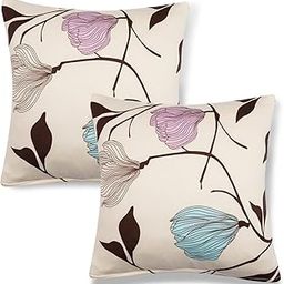 HOKIPO Stretchable Cushion Cover 16 inch x 16 inch, Pack of 2 (NW-4098-D20*2)(95% Polyester, 5% Spandex,Beige Brown Leaves)-image-15