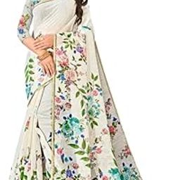 Women’s Pure Soft Cotton Saree Linen For Kalamkari Silk Sarees Latest Party Design Wear Wedding Sadi With Blouse Piece sari south mulmul ikkat mul print 2024 New (Jeneliya White Multi)-image-11