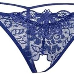 4xSexy Sheer Lace Crotchless Panties G String T Back Thong Blue-image-53