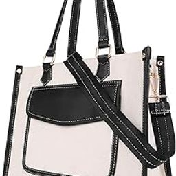 Tote Bag front pocket Canvas Bag 12 inch laptop Work Shoulder Bags Casual small Briefcase Handbag for Travel, Office, College (0044)-image-88