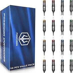 Poseidon Tattoo Cartridge Needles Assorted Mixed Size Curved/Round Magnum 12 Standard 5cm 7cm 9cm 11cm 13cm 15cm 17cm 19cm 21cm 23cm/rm Disposable Membrane Tattoo Needles Long Taper for Makeup 50Pcs-picture-18