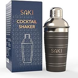 SAKI Stainless Steel Ring Design Cocktail Shaker with Strainer Gun Metal - 500 ml-image-1