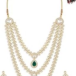 Green Dazzling Stones Austrian Diamonds Embellished Layered Necklace & Earring Set For Women-ZPFK18891-image-84