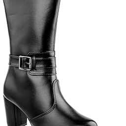 baxxico Women's 2.5 Inch Heel Height Increasing Faux Leather Formal Slip-on Ankle Zipper Buckle Shoes-picture-39