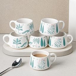 The Earth Store Green Peafowl Ceramic Tea Cup Set of 6, 150 ML Each, Microwave and Dishwasher Safe Coffee Cups | Cup Set for Tea | Tea/Chai Cups for Gifting, Home & Office Use, Every Occasion-32