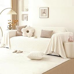 HOKIPO Luxury Rabbit Plush Sofa Throw, Sofa Cover for 3 Seater Sofa, 180(D) x 310(L) cm, Pearl White (NEW-5084-WHT)-image-6