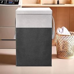 HomeSpire (75 LTR) Clothes Basket Toy Storage Box | Foldable Laundry Bag | Lid & Handles | Clothes Dress Bin | Washing Cloth Basket | Dhakkan Box|Black-image-59