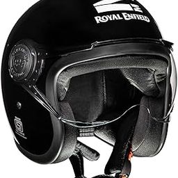 ROYAL ENFIELD Open Face MLG helmet |Made Like a Gun | with Clear Visor | Impact Protection | High Density EPS | ISI and DOT certified | Micrometric lock GLOSS BLACK (M)58 CM-6