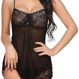 Women’s Sleeveless Polyester Spandex & Lace Floral Babydoll Lingerie Set with Thong – Above-Knee Wedding Nightgown for Honeymoon & Romantic Evenings-image-45