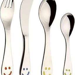 RACMOS Stainless Steel Kids Spoon and Fork Set/Toddler Utensils | Toddler Fork and Spoon Set | Cutlery Set | Includes 2 x Spoons, 1 x Knife, 1 x Fork (4 pc) (Silver Color with Smile Stamp)-image-51