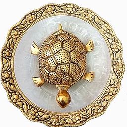 Trendy Crafts Metal Feng Shui Golden Tortoise on Glass Plate - 5.5 inches Turtle Showpiece for Good Luck Vastu - Kachua for Home, Office, Living Room, Hotel - Gift for Girlfriend Her Him Mom Dad-23