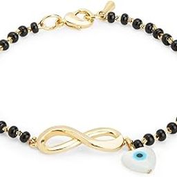 Adjustable Stylish Infinity Sign With Evil Eye Black Beads Mangalsutra Brass Bracelet for Women-49