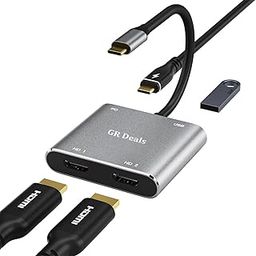 GR Deals USB C to Dual HDMI Adapter 4K 60hz,USB C Dual Monitor Adapter with USB 3.0, 100W PD, Type C to Dual HDMI Splitter Extend Display for Type C Laptops.(Space Grey)-picture-11