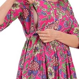 Women Pure Cotton Printed Both Side Invisible Vertical Zipper Feeding Kurti | All Over Print Maternity Feeding Gown Kurta-image-23