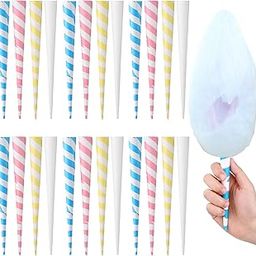 100 Pack Cotton Candy Cones Striped White Cotton Candy Sticks Paper Cotton Candy Floss Sugar Cane Sticks Colorful Cotton Candy Cones for Cotton Candy Making Accessories Party Supplies-picture-31