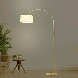 KAPOOR E-ILLUMINATIONS Mesh Single Incandescent Light Overhang Floor Lamp With Cotton White Lampshade For Living Room Corner, Study Room, Bedroom, Hotel, Office (Brass, 68 Inches Height)-29