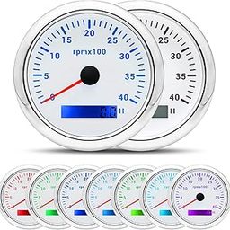 ARTILAURA Tachometer Gauge 7 Colors 85mm 3-3/8" Tachometer White Automotive Replacement Tachometers 0-4000 RPM Tacometro Meter LED for Car Auto Boat Truck 9-32V-18