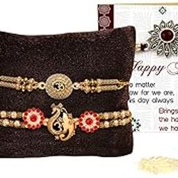 Rakhi for Brother Set of 2 - Premium Om Ganesh Rakhi for Brother Men Bhaiya Kids Boys with Tikka and Greeting Card - Bracelet Rakhi for Brother-25