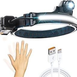 LED Headlamp with All Perspectives Induction 230° Illumination, 350 Lumens, 2 in 1 Lightweight Lights, Weatherproof, Type C Rechargeable Lamp for Running Camping, Sensor Outdoor (New Sensor)-43