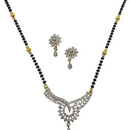 Mangalsutra for Women Stylish New Gold Long Artificial American Diamond Mangalsutra Set Simple Modern Gold And Black Beads Chain (34 Inches)-image-57