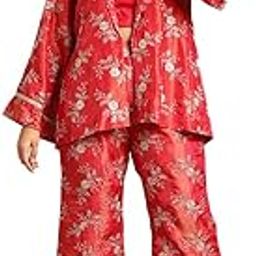 Women's 3-Piece Floral Co-ord Set, Red Blazer with Crop Top and Bell-Bottom Trousers, Silver Brocade Pattern-picture-5