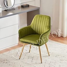 CHAIR DECOR Accent Chair - Luxury Velvet Armchair with Sturdy Golden Legs | Modern Upholstered Chair for Living Room, Bedroom, Office, or Cafe | Comfortable Parrot Green Armchair, 1 Piece-image-29