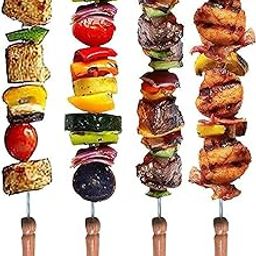 Onmall BBQ Skewers Round Sticks Long Steel Skweres with Wooden Handle for Tandoori Paneer Tikkaa Tornado Potato Tandoori Marinade Etc Pack of 4 pc-image-8