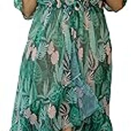 Women's Georgette Tropical Printed Beachwear Kaftan Dress Shrug Coverup, Resort Pool Wear-image-87