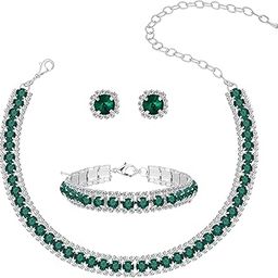 Latest Stylish Design Fancy Traditional Crystal Bracelet Earrings Combo Necklace Jewellery Set for Women (16158s) (Green)-28