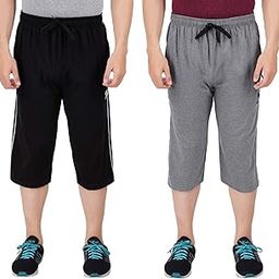 Men Cotton Casual Three Fourth Shorts Black::Grey Pack of 2-picture-30