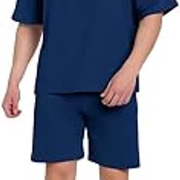 matelco Men's Cotton T-Shirt and Shorts Co-ord Set, Casual Loungewear, Beige-picture-0