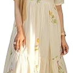 Girl's & Women's Floral A-line Kurti Fit and Flare Cotton Midi One Piece Stylish Maxi Long Frock Dress for Women-image-106