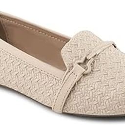 Women Beige Ballerinas with Laser Cuts-image-2