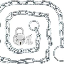 HUSAINI MART | Heavy Metal Lock Chain 4 feet with 40mm Lock for Gate, Fence, Luggage, Cycle, Bike, and Other Multipurpose Uses Silver-23