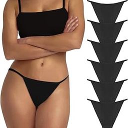 Underwear for Women Cheeky Panties Plus Size String Bikini Low Rise Underwear Multipack S-2XL, 6 Black Packs, M-image-74