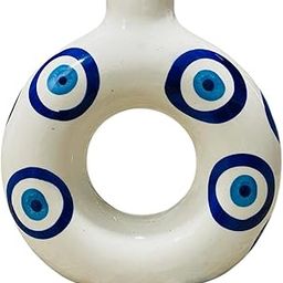 MARWAL HANDICRAFTS Evil Eye Ceramic Vase, White with Blue Eyes Design, Modern Home Decor-image-16