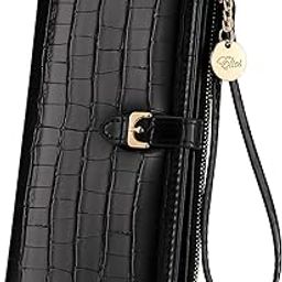 Women Long Wallet Croc-Embossed PU Leather Wallet Zip Purse Multifunction Organizer Card Holder Clutch with Phone Pocket (Black)-image-17