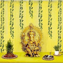 Special You Ganesh Chaturthi Decoration Items for Ganesh Festival, Ganesh Chaturthi Backdrop Yellow Curtain(7 * 5ft), Green Vines, Lights(40Ft), Ganpati Decoration Items for Home- 8 Pcs-image-18