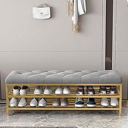BULKWOOD Shoe Rack Bench Organizer with Mesh Seat for Bedroom Entry Window Mudroom Living Room, 2-Tier Fleece Bench Bench for Entryway (Grey1)-image-84