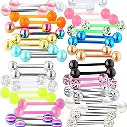 40pcs 14G Mix-Color Stainless Steel Straight Barbell Tongue Rings Bars Piercing 5/8" Length Acrylic Glow In Dark Flexible Retainer Body Jewelry For Women Men-picture-50