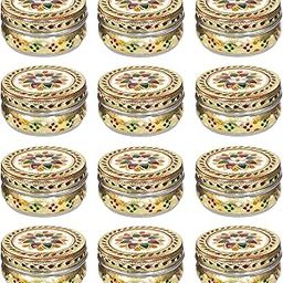 Kotak Sales Handicraft Stainless Steel 350Ml Dabba Container Meenakari Rajwadi Decorative Oxidized Metal For Serving Dryfruit Chocolate Mukwas Festival Marriage Return Gift (12 Pcs),Multicolor-8