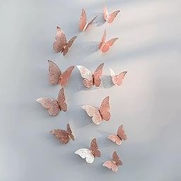 Xtore ® Congealed Paper Metallic Finish Home Decor 3D Butterfly with Sticking Pads (Rose Gold) -Set of 12 Pcs-1