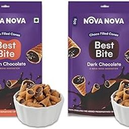 Nova Nova Best Bite Choco Filled Cones | Belgian & Dark Chocolate - Assorted Pack of 2| 100% Eggless | No Added Preservatives (100g)-image-80