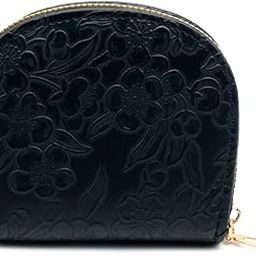 Stylish Flower Engraved Zipper Coin Pouch Mini Hand Clutch for Women Compact Money Purse for Bags Small PU Wallet with Key Holder - Black-image-96