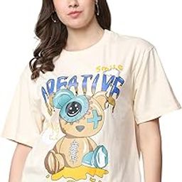 Pure Cotton Oversized Baggy Fit Drop Shoulder Latest Aesthetic & Cool Graphic Printed Half Sleeve Tshirt for Women || Trendy Tees || Casual Loose Korean T-Shirt-image-66