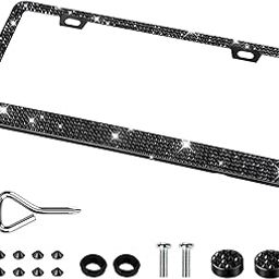 QUANQIUFEI 1 Pack Bling License Plate Frames for Women, Sparkly Rhinestone Diamond Car Accessories with Glitter Crystal Caps (1 Pack Black)-image-60