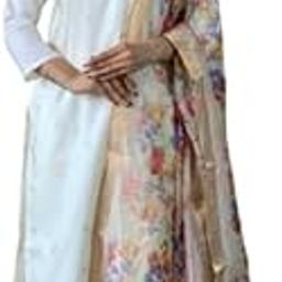 Women's White Embellished Suit with Floral Dupatta, 3-Piece Traditional Indian Dress-image-1